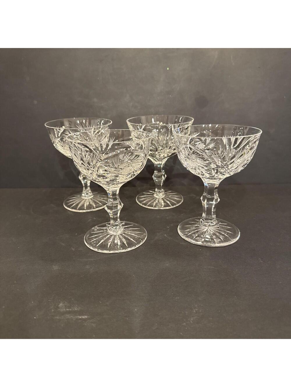 Set Of 4 Bohemian Hand Cut Lead Crystal Wine  Glasses 5.25” H X 4” W Czech